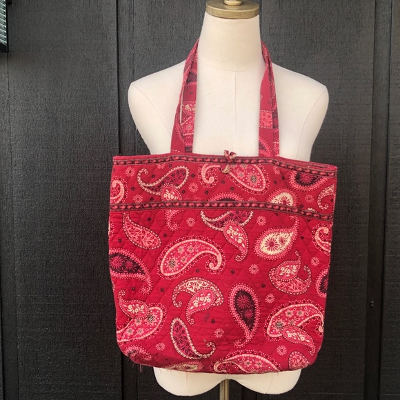 VERA BRADLEY Top Handle Satchel Red Black White Paisley - Picture 4 of 4